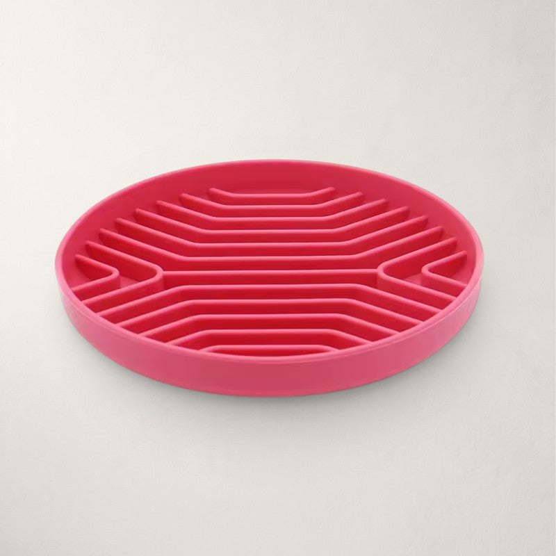 Gamelle anti-glouton Bofélin en silicone rouge avec relief labyrinthe pour ralentir la prise alimentaire du chat