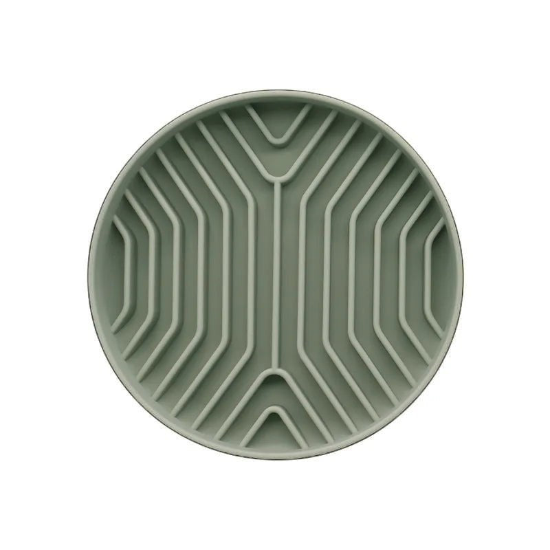 Gamelle anti-glouton Bofélin ronde en silicone vert sauge avec relief labyrinthe pour ralentir la prise alimentaire