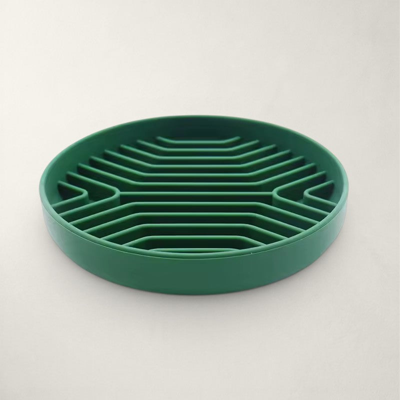 Gamelle anti-glouton Bofélin en silicone vert foncé avec relief labyrinthe pour ralentir la prise alimentaire du chat