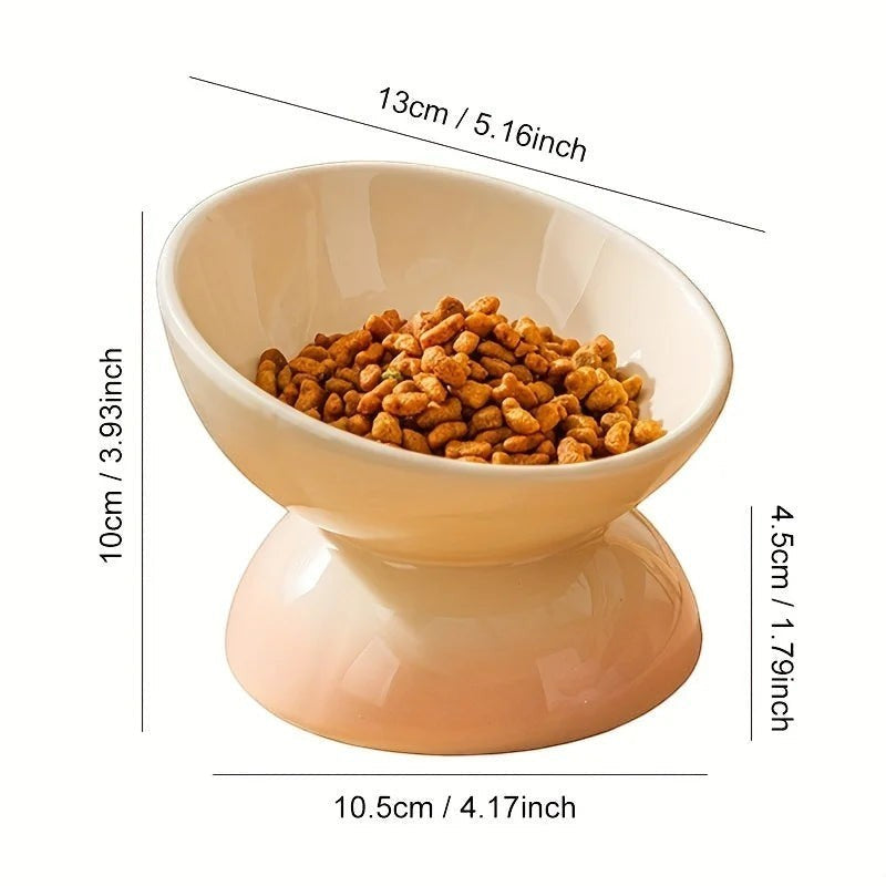 Gamelle Bofélin surélevée en céramique beige pour chat avec dimensions indiquées pour le confort des moustaches