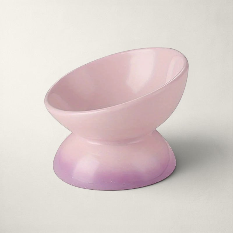 Gamelle Bofélin surélevée en céramique rose dégradé pour chat, design ergonomique incliné pour le confort cervical Image