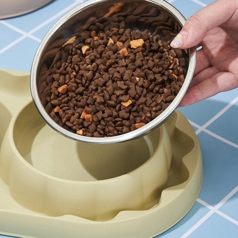 Double gamelle Bofélin avec bol en inox amovible et support anti-glouton pour chat