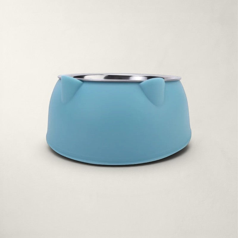 Gamelle pour chat Bofélin bleue avec bol amovible en inox et base ergonomique en forme de tête de chat