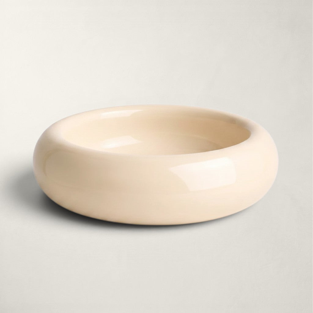 Gamelle pour chat Bofélin en céramique émaillée blanc cassé, forme donut ergonomique anti-fatigue des moustaches