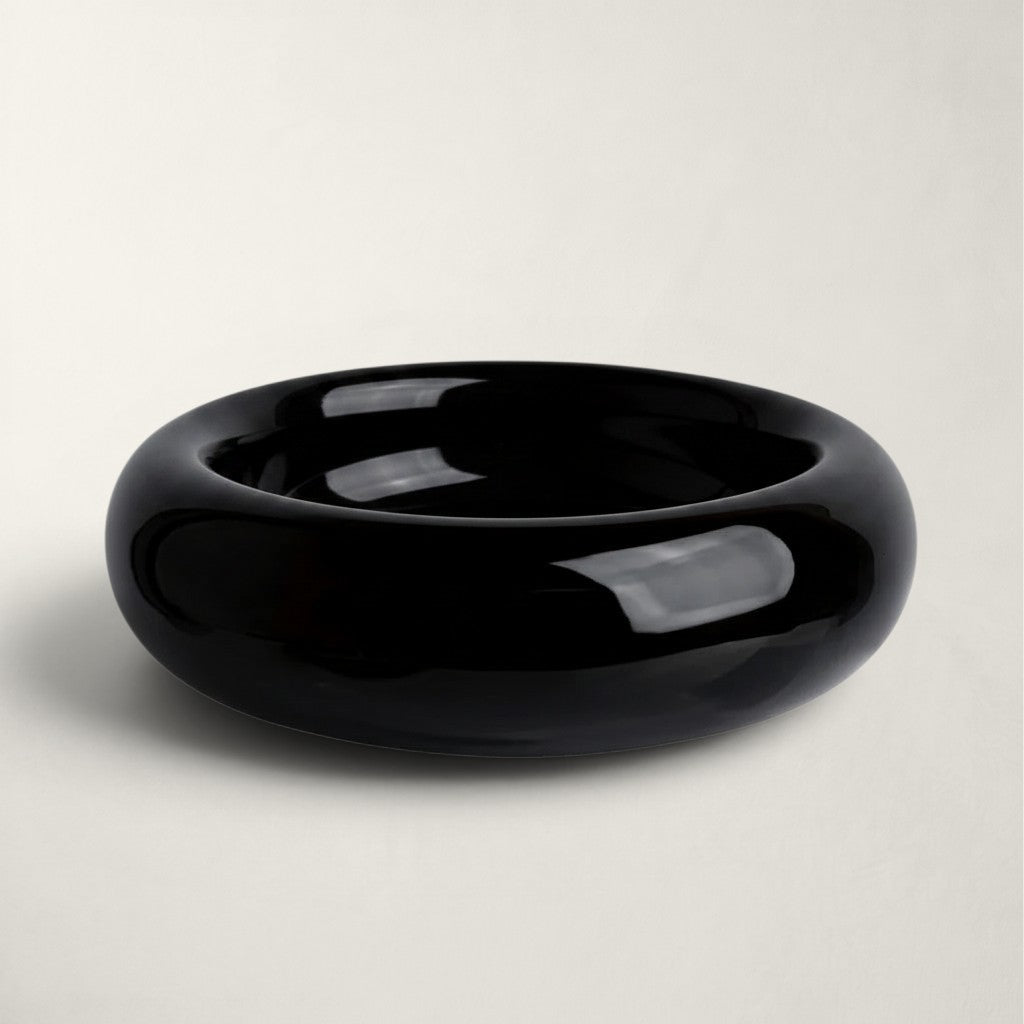 Gamelle pour chat Bofélin en céramique émaillée noire, forme donut ergonomique anti-fatigue des moustaches