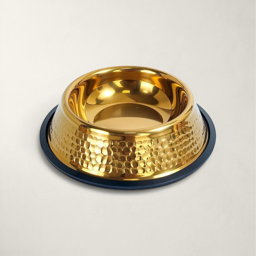 Gamelle Bofélin pour chat en inox doré martelé avec base antidérapante noire amovible