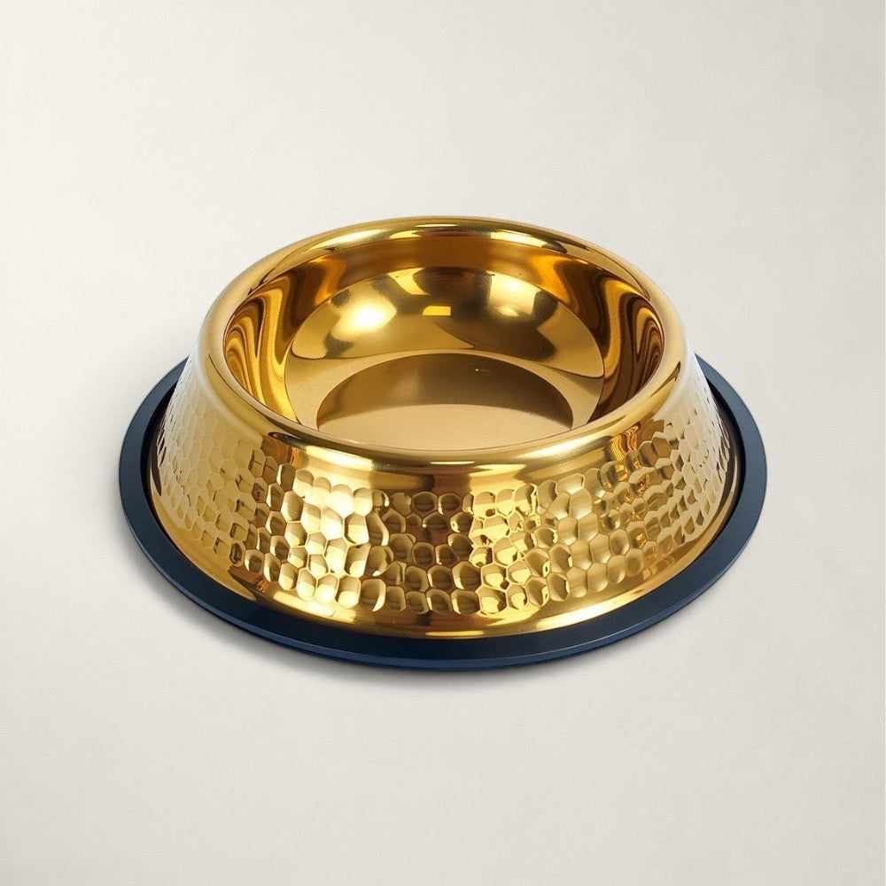 Gamelle Bofélin pour chat en inox doré martelé avec base antidérapante noire amovible