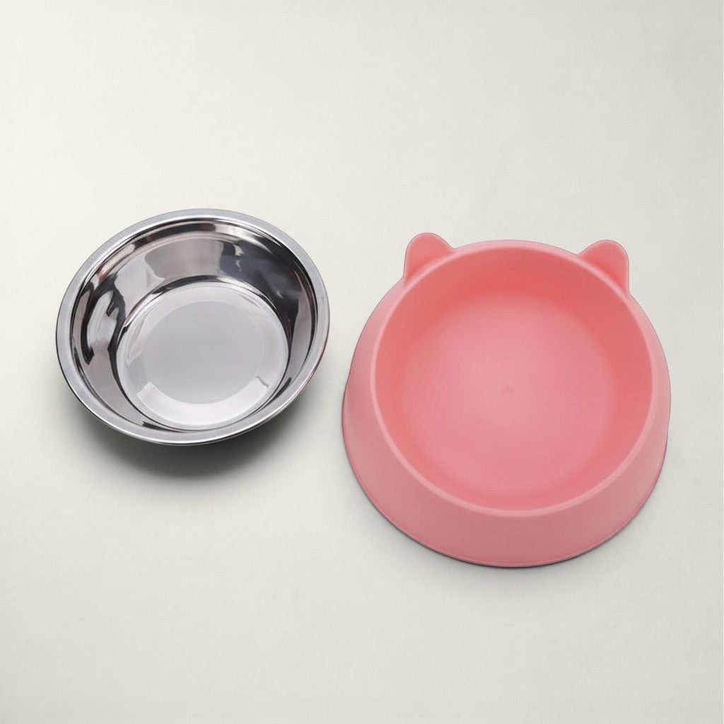 Gamelle pour chat Bofélin rose avec bol en inox amovible et base ergonomique inclinée en forme de tête de chat