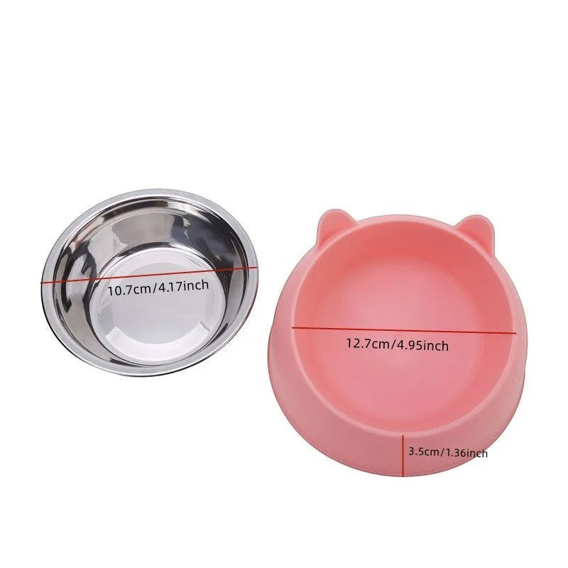Gamelle Bofélin rose pour chat avec bol en inox amovible et base inclinée ergonomique en forme de tête de chat