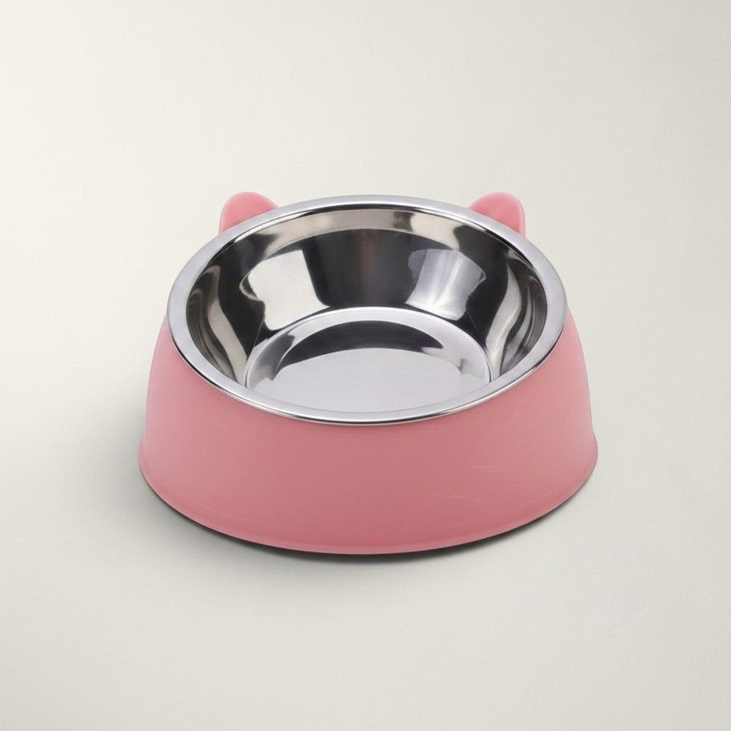 Gamelle pour chat Bofélin rose avec bol en inox amovible et base ergonomique en forme de tête de chat