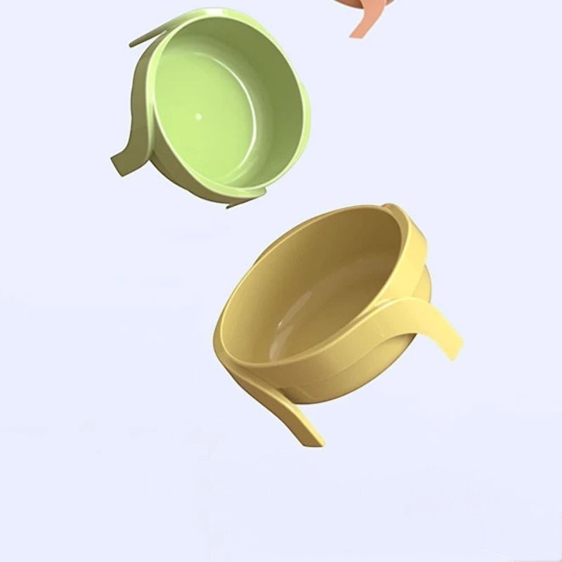 Gamelles surélevées Bofélin en plastique vert et jaune pour chat avec design incliné ergonomique Image