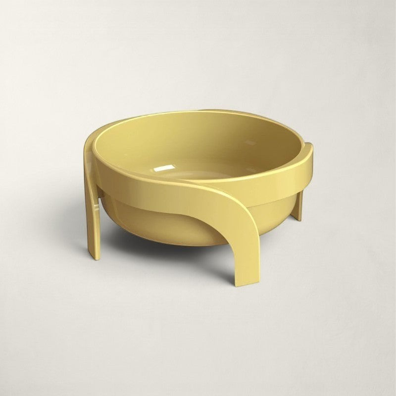 Gamelle surélevée Bofélin jaune pour chat en plastique incliné pour le confort cervical