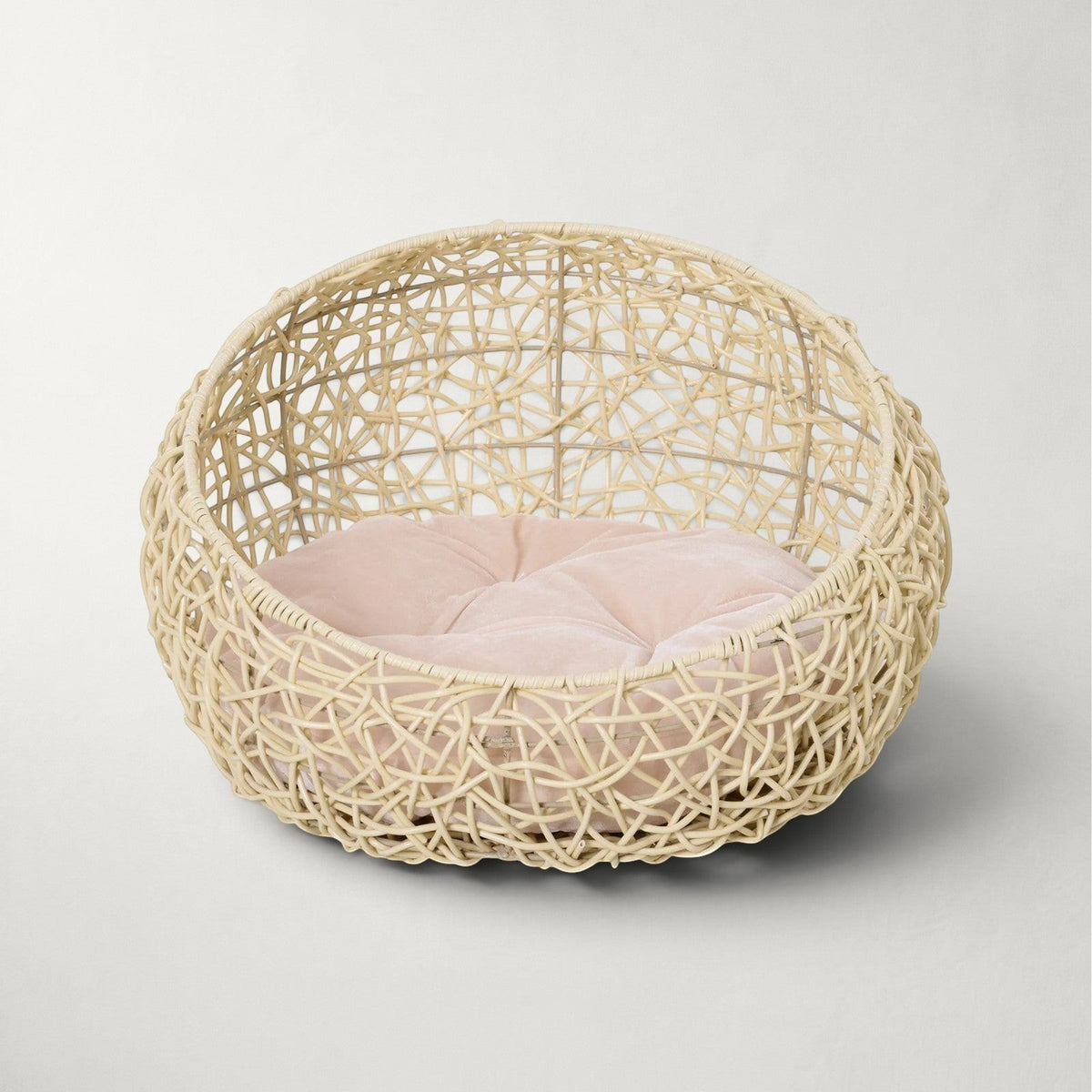 Lit niche Bofélin rond en rotin synthétique beige avec coussin doux pour chat