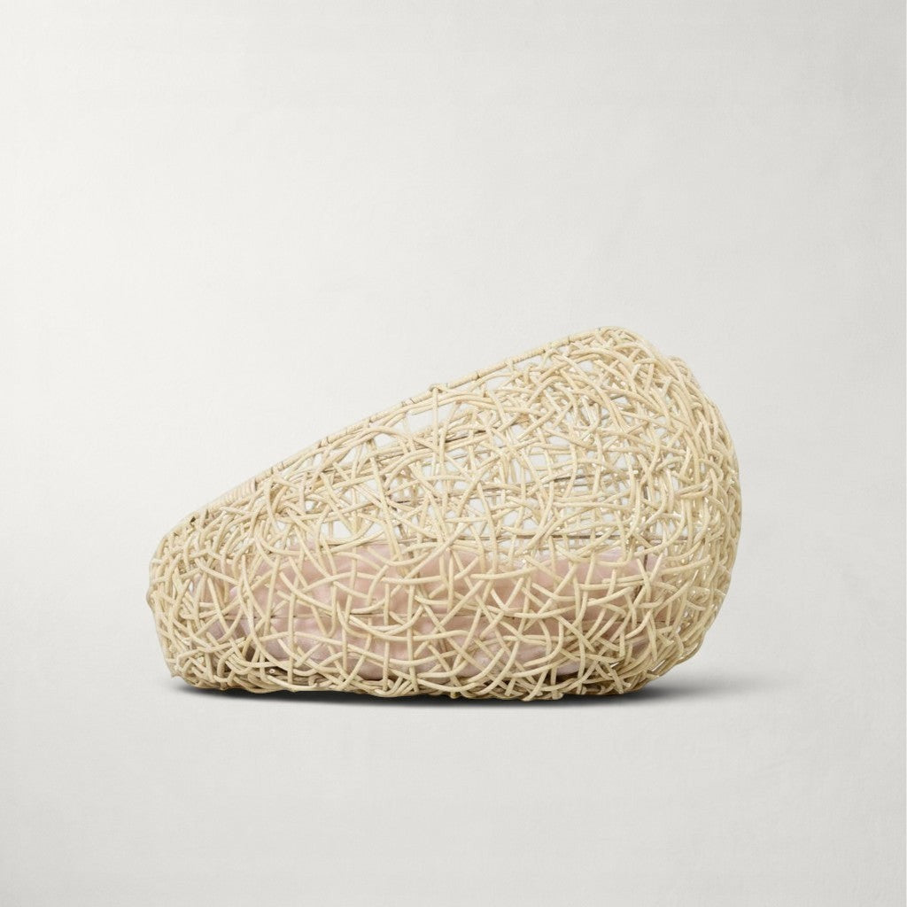 Lit niche Bofélin rond en rotin synthétique beige avec coussin confortable pour chat