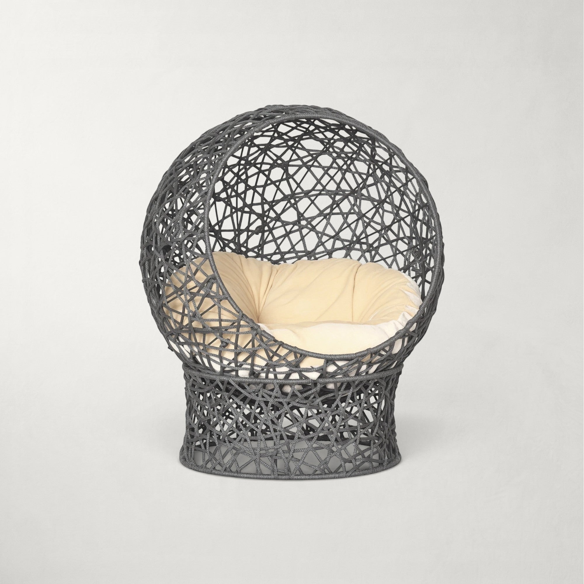 Niche Bofélin en forme d'œuf gris anthracite avec structure en corde tressée et coussin intérieur crème moelleux Image
