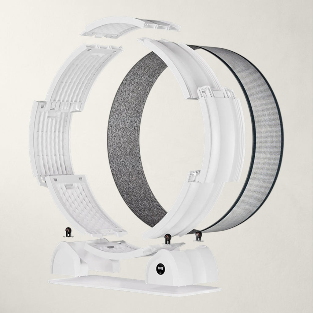 Roue d'exercice Bofélin pour chat en ABS blanc avec tapis de course gris amovible et podomètre intégré