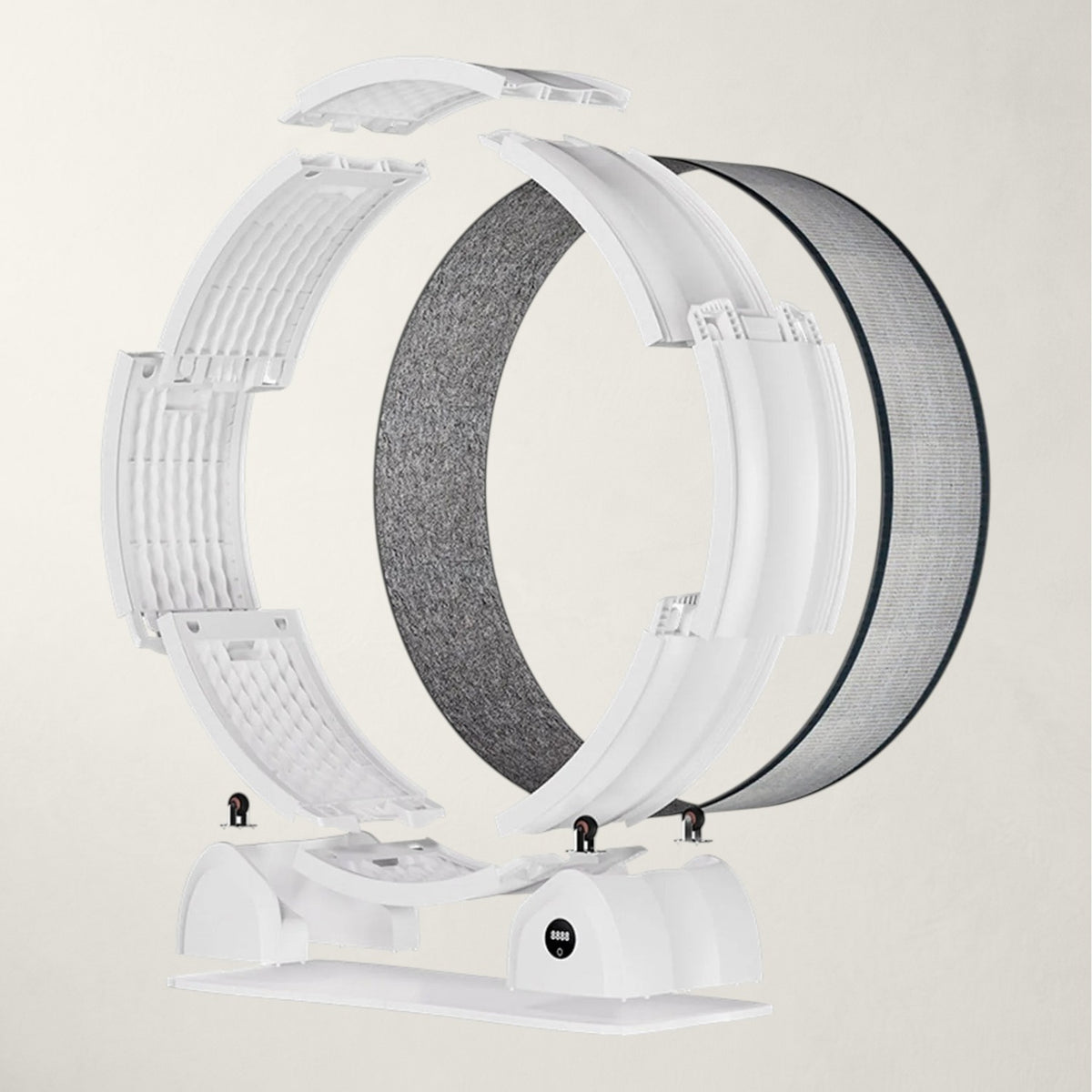 Roue d'exercice Bofélin pour chat en ABS blanc avec tapis de course gris amovible et podomètre intégré