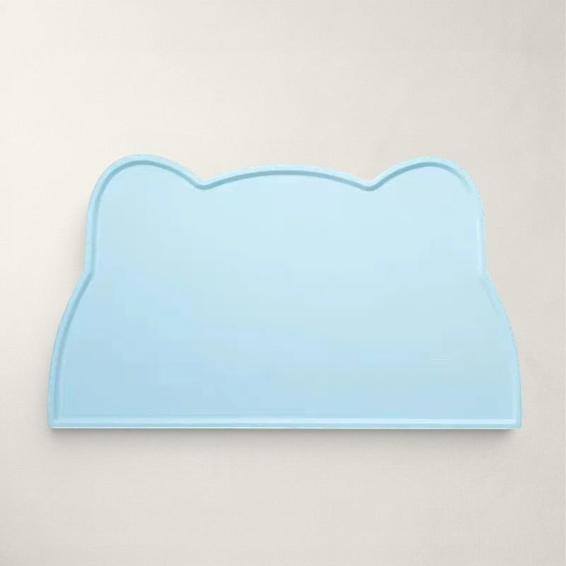 Tapis de gamelle Bofélin en silicone bleu en forme de tête de chat avec bords anti-débordement