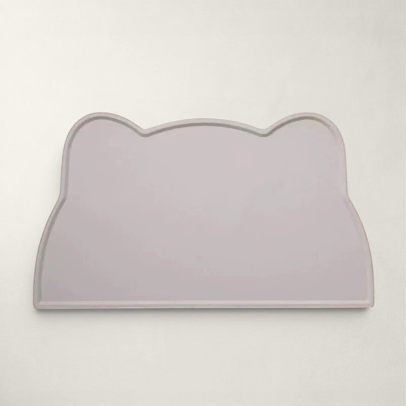 Tapis de gamelle Bofélin en silicone gris en forme de tête de chat avec bords anti-débordement