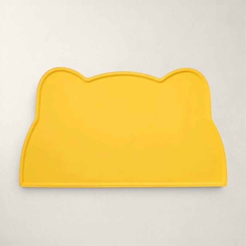 Tapis de gamelle Bofélin en silicone jaune en forme de tête de chat avec bords relevés anti-débordement
