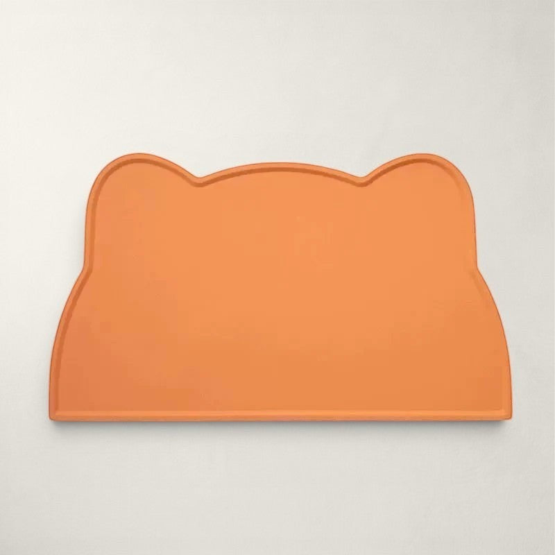 Tapis de gamelle Bofélin en silicone orange en forme de tête de chat avec bords anti-débordement