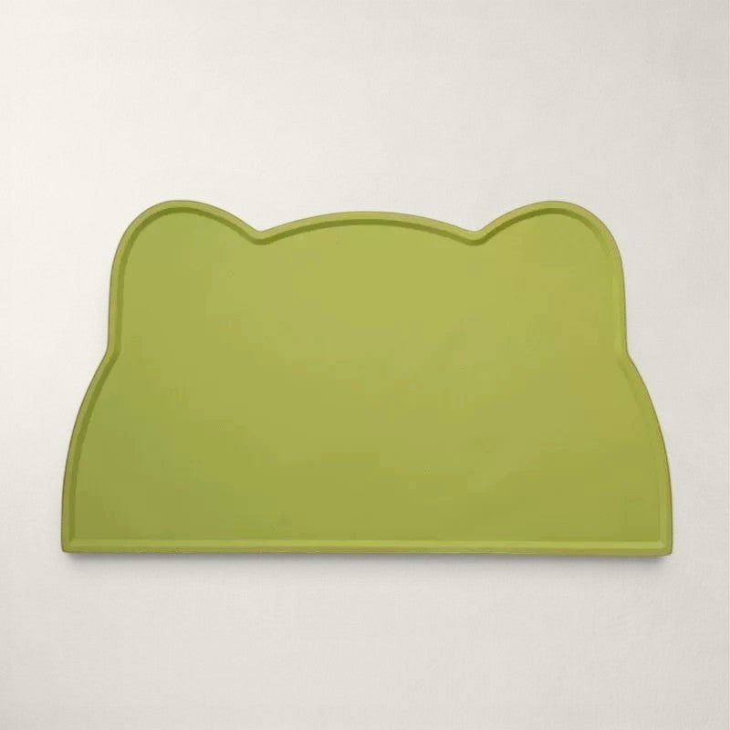 Tapis de gamelle Bofélin en silicone vert en forme de tête de chat avec bords anti-débordement