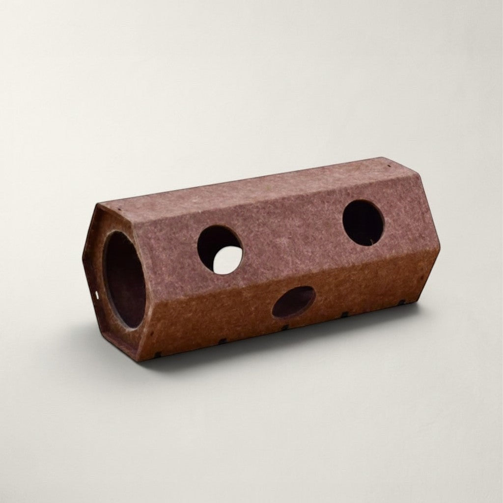 Tunnel de jeu Bofélin en feutre gris pour chat avec ouvertures circulaires, pliable et modulable