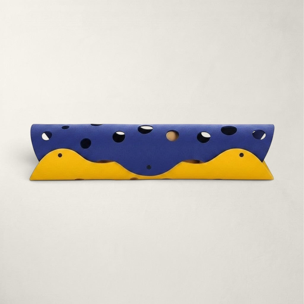 Tunnel de jeu modulable en feutre Bofélin bleu et jaune avec trous d'observation pour chat