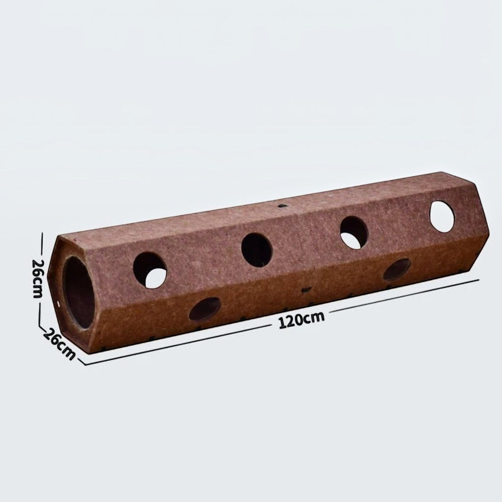 Tunnel de jeu Bofélin pour chat en feutre gris, pliable et modulable, avec ouvertures circulaires