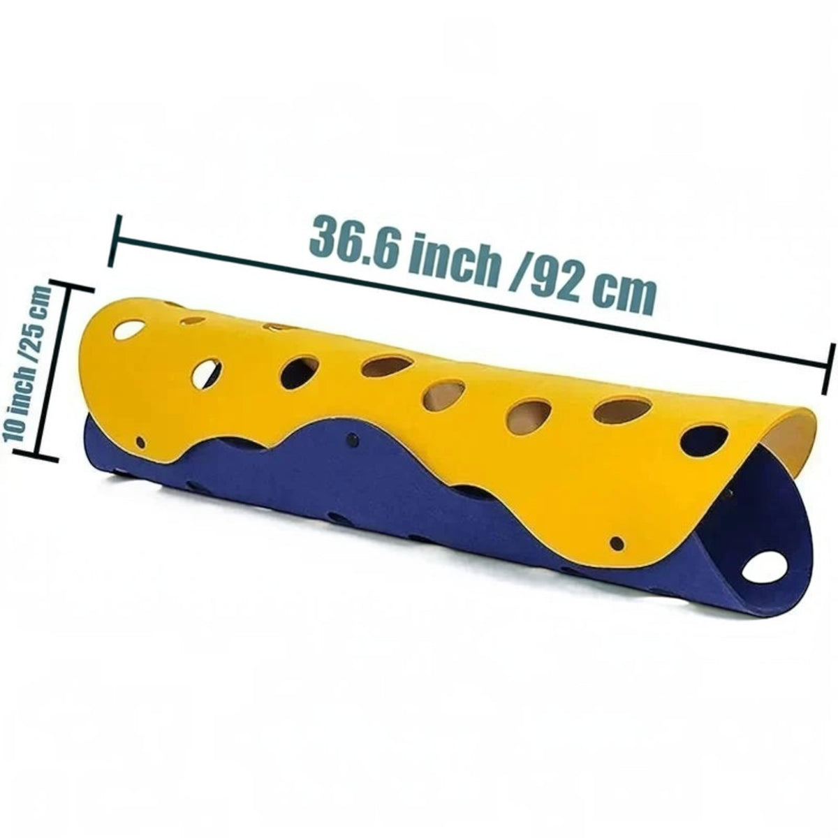 Tunnel de jeu modulable en feutre Bofélin jaune et bleu avec trous d'observation pour chat