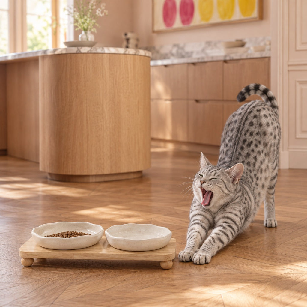 Double gamelle chat sur plateau bambou Uzes Bofélin 10