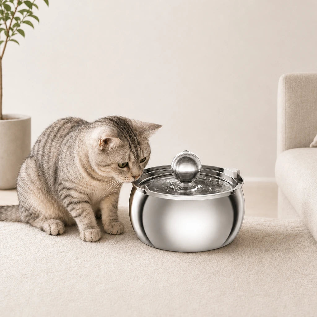 Fontaine à eau chat inox design 4L Sorrente Bofélin en situation