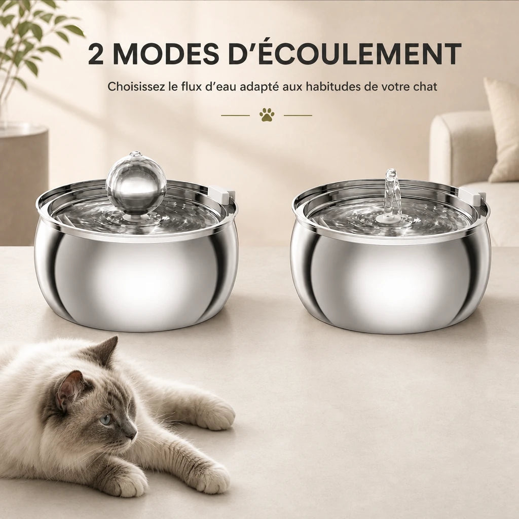 Fontaine à eau chat inox design 4L Sorrente Bofélin en situation
