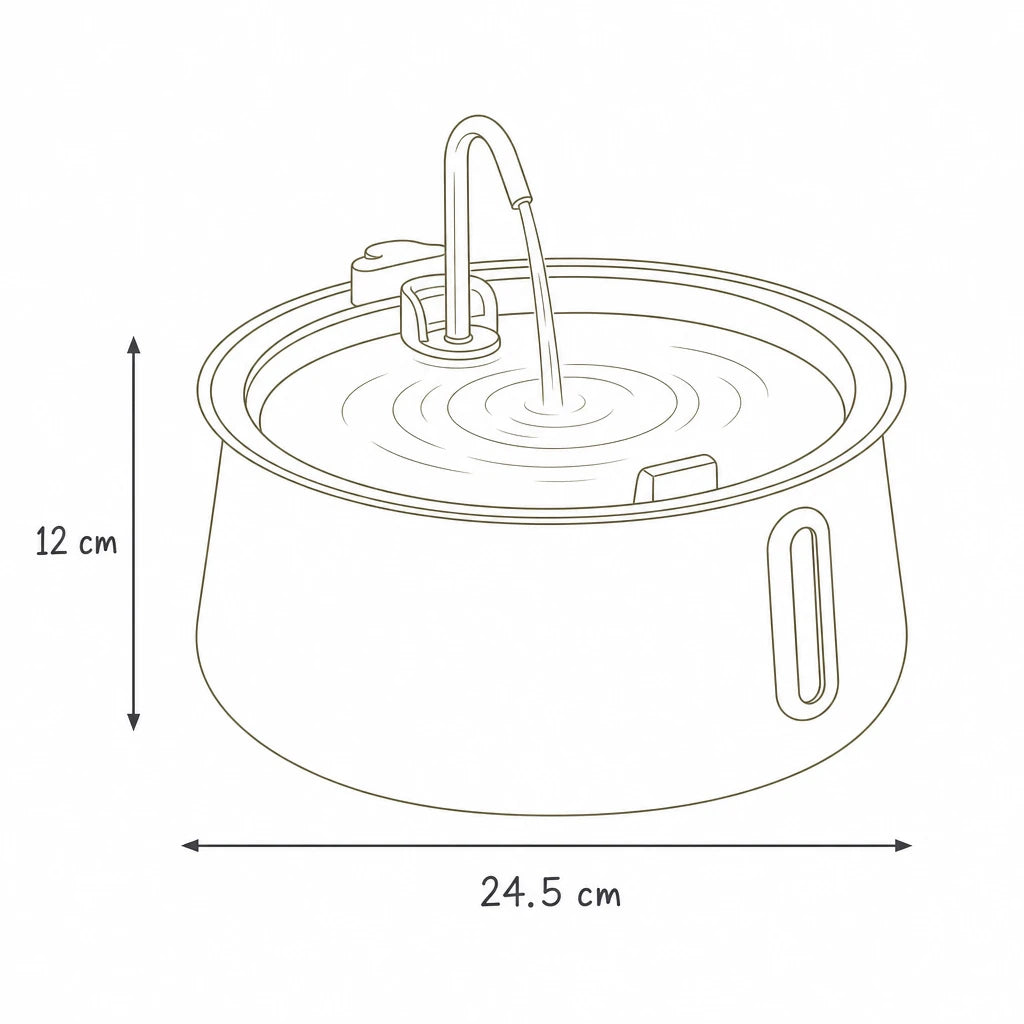 Dimensions de fontaine à eau en inox pour chat 4L Padoue Bofélin, schéma coté