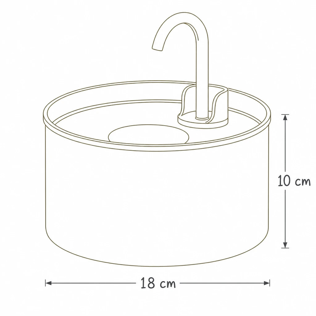Dimensions de fontaine à eau pour chat cascade en inox 2L Vicence Bofélin, schéma coté