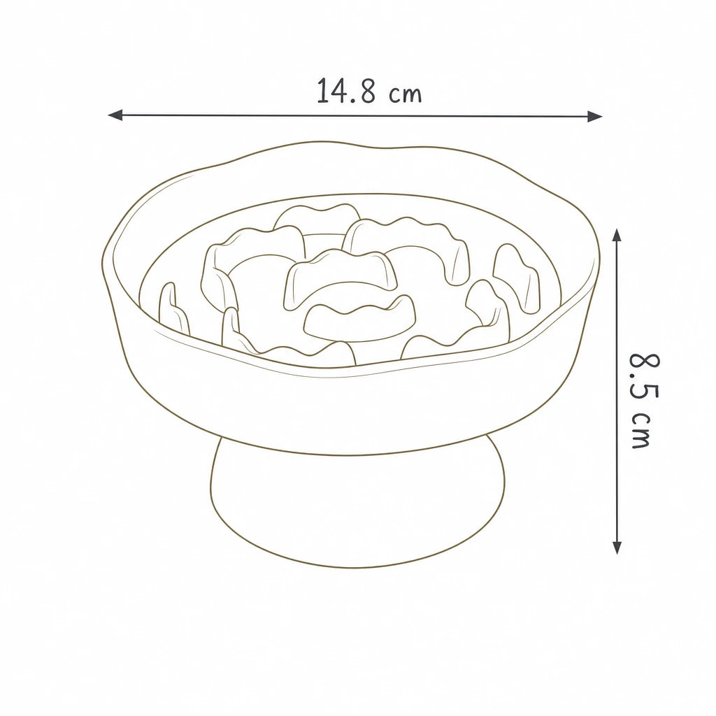 Dimensions de gamelle anti glouton chat Trevise Bofélin, schéma coté