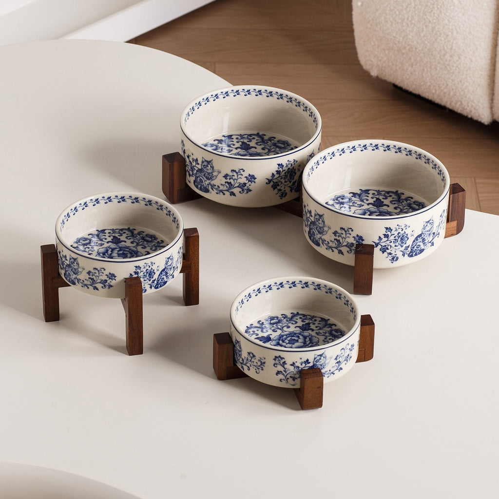 Gamelle chat en céramique motif bleu Limoges Bofélin