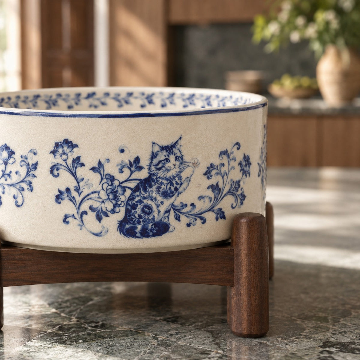 Gamelle chat en céramique motif bleu Limoges Bofélin 11