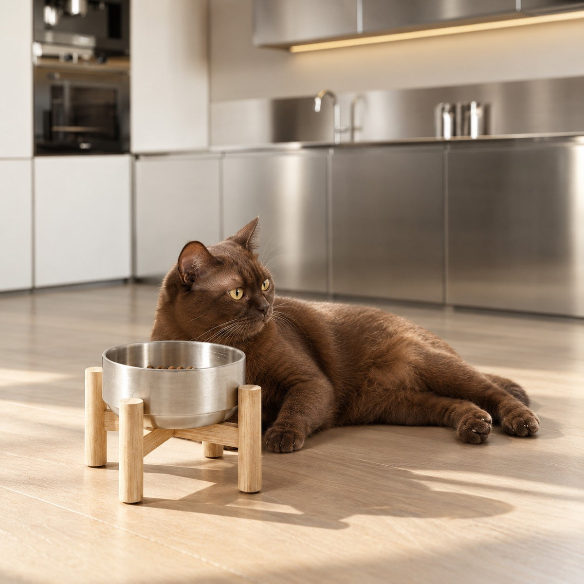 Gamelle inox surélevée sur support bois Lund Bofélin 10