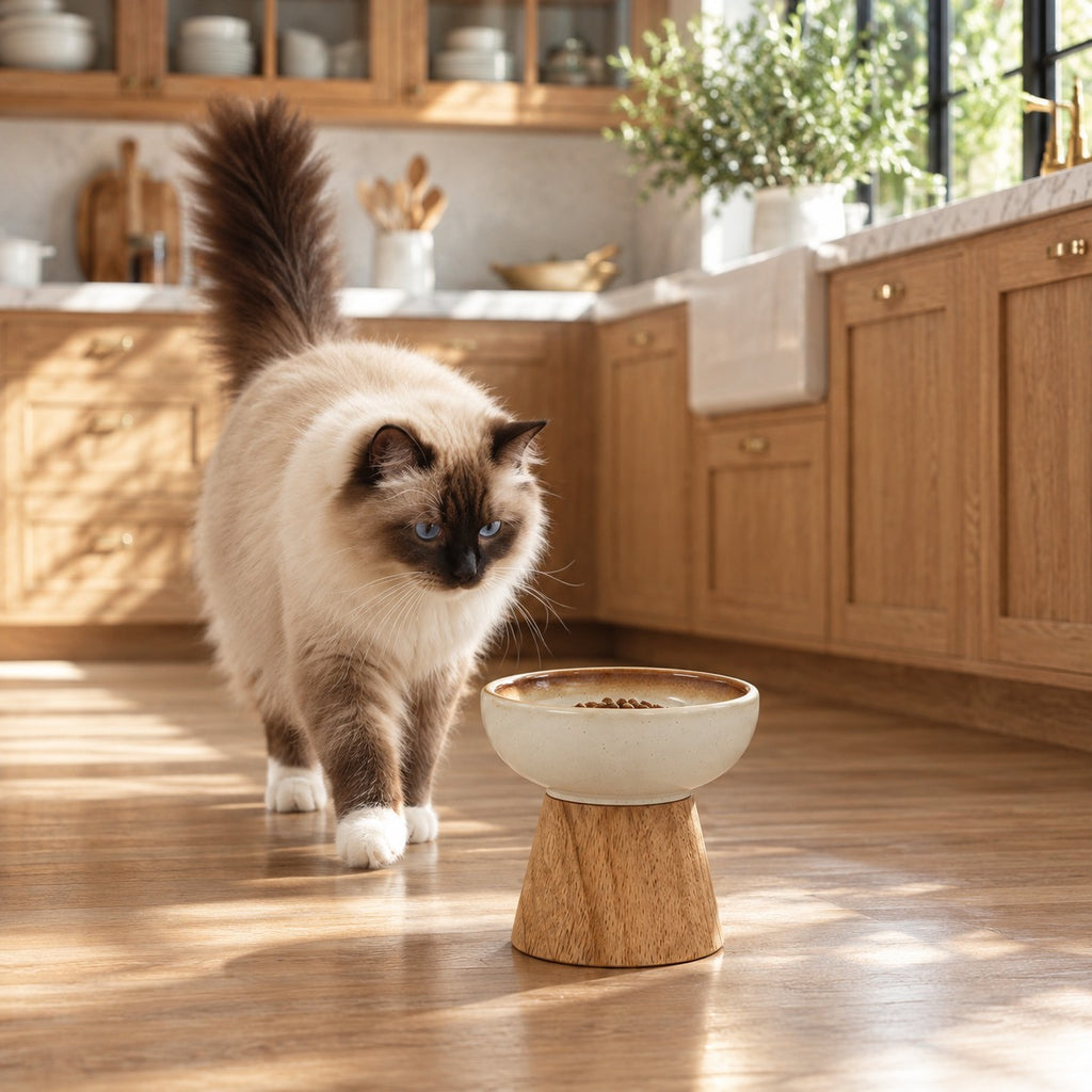 Gamelle surélevée chat céramique et bois Vallauris Bofélin 10