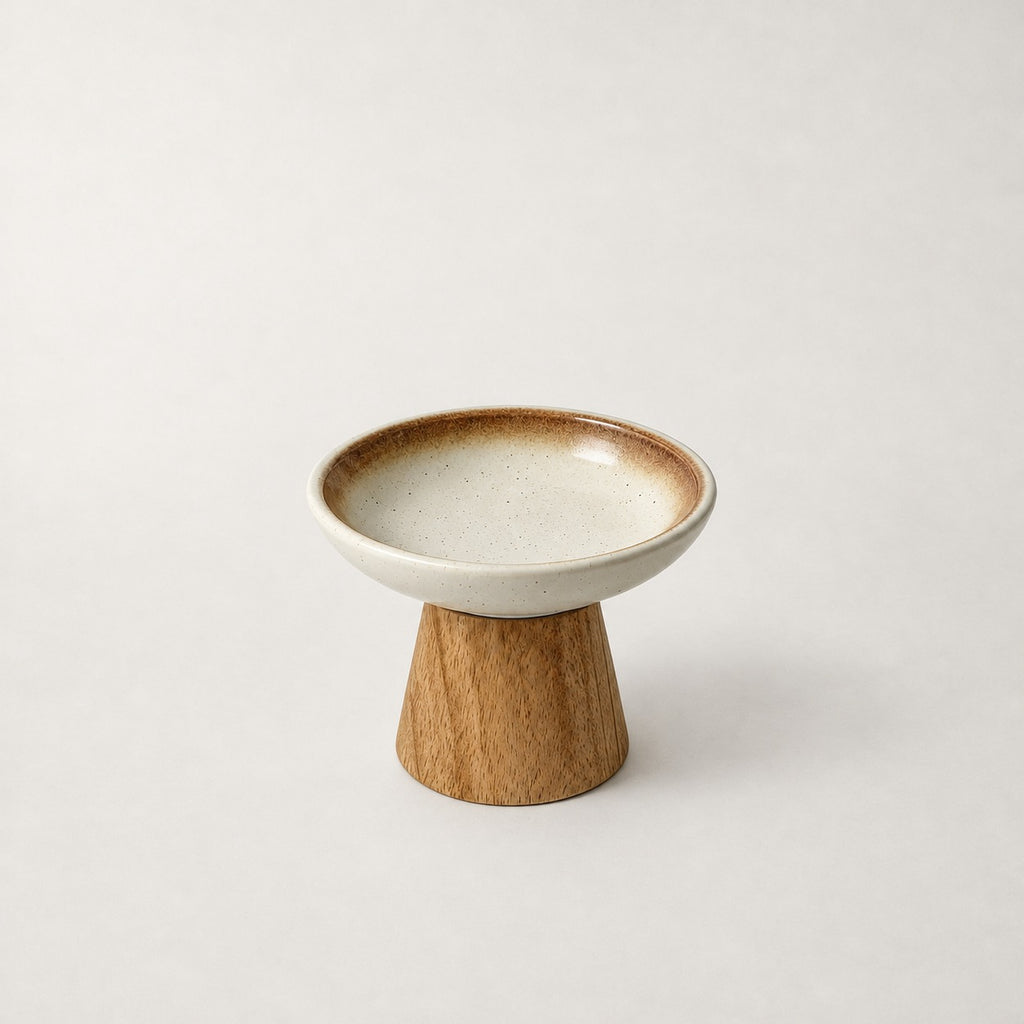 Gamelle surélevée chat céramique et bois Vallauris Bofélin, assiette à pâtée