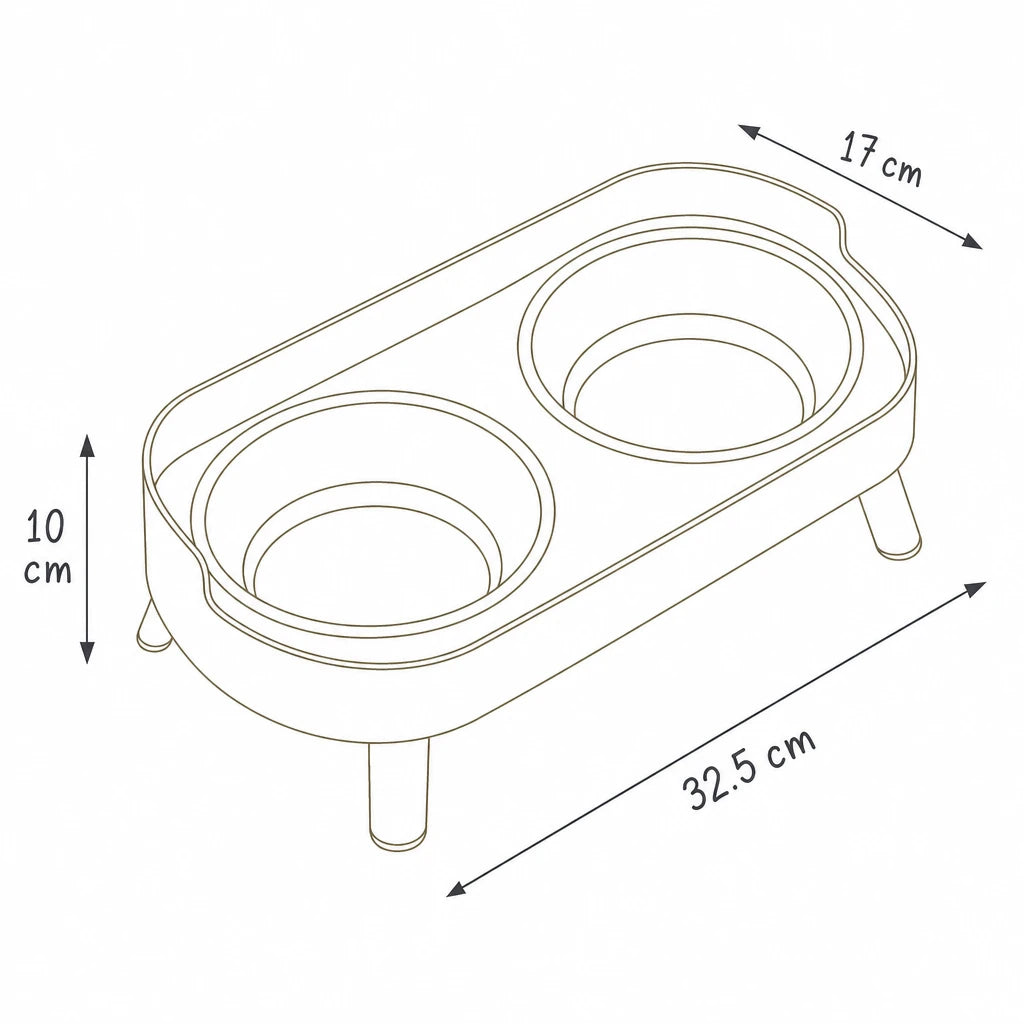 Dimensions de gamelle surélevée chat Mantoue Bofélin, schéma coté