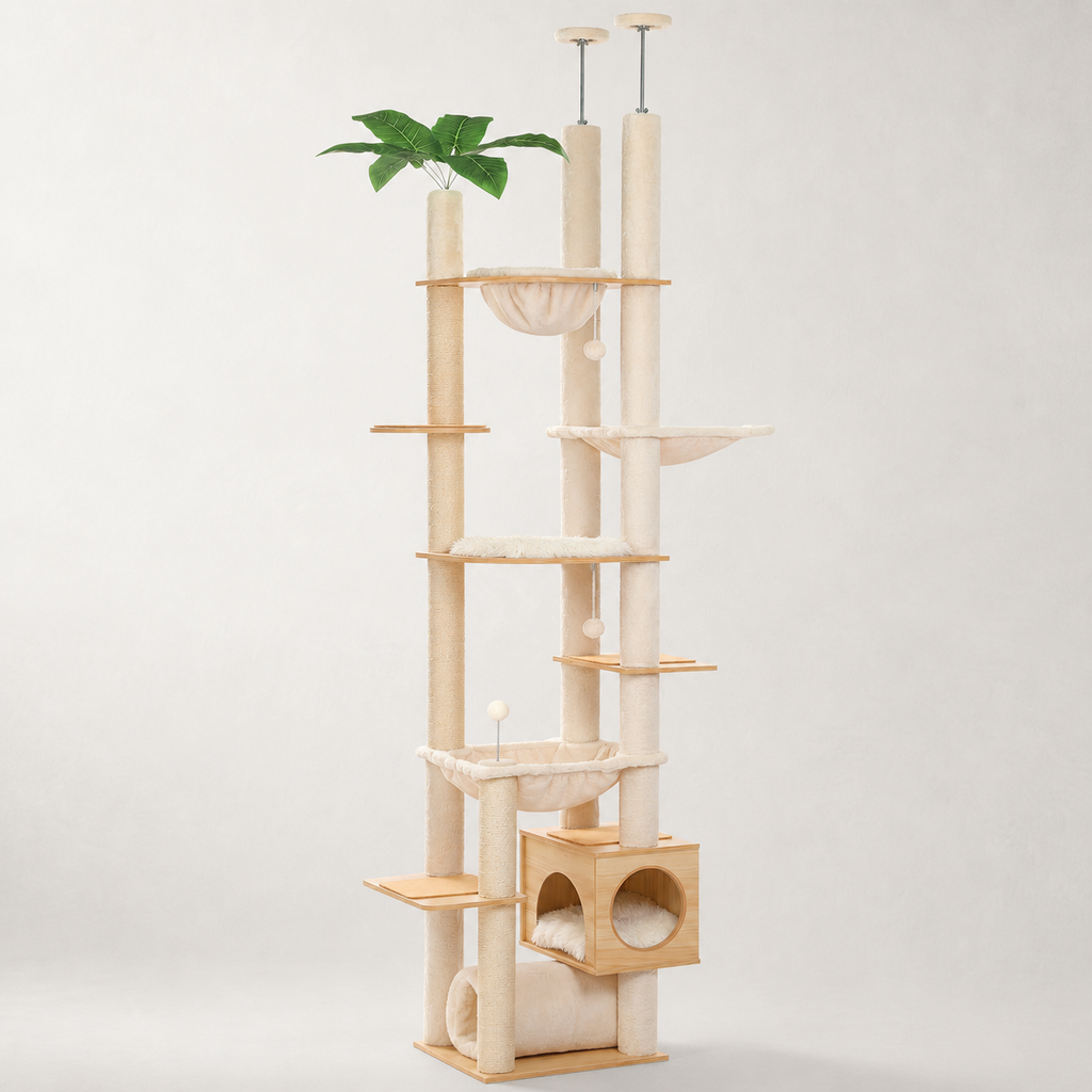 Grand arbre à chat sol plafond beige - Bofélin