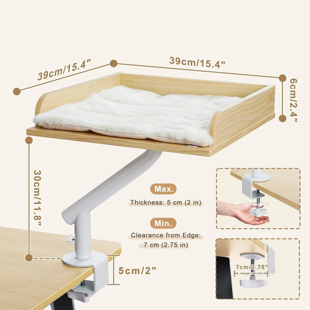 Chat roux sur le hamac de bureau Bristol pour chat fixé à une table, fond blanc – Bofélin