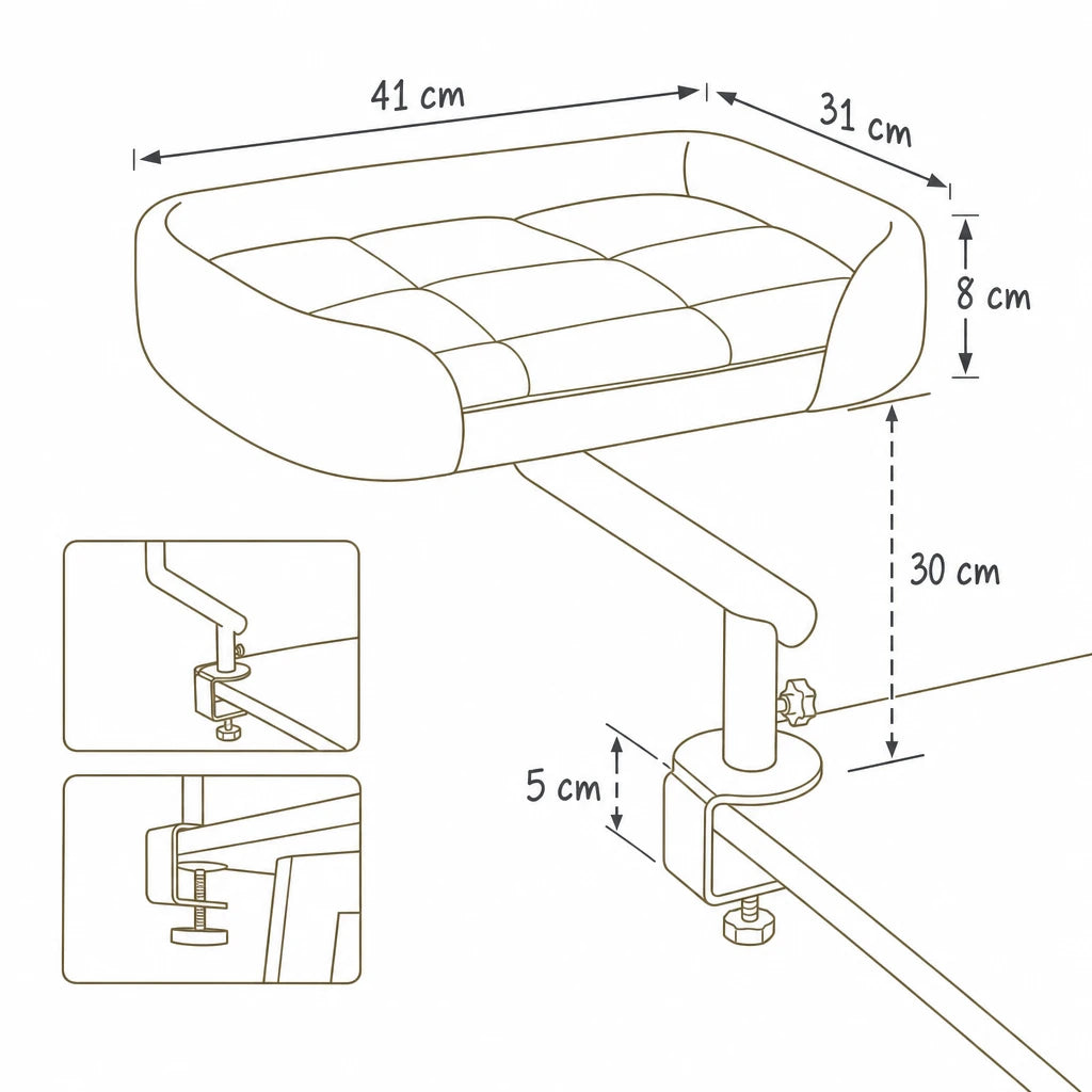 Dimensions de hamac chat bureau Oxford Bofélin, schéma coté