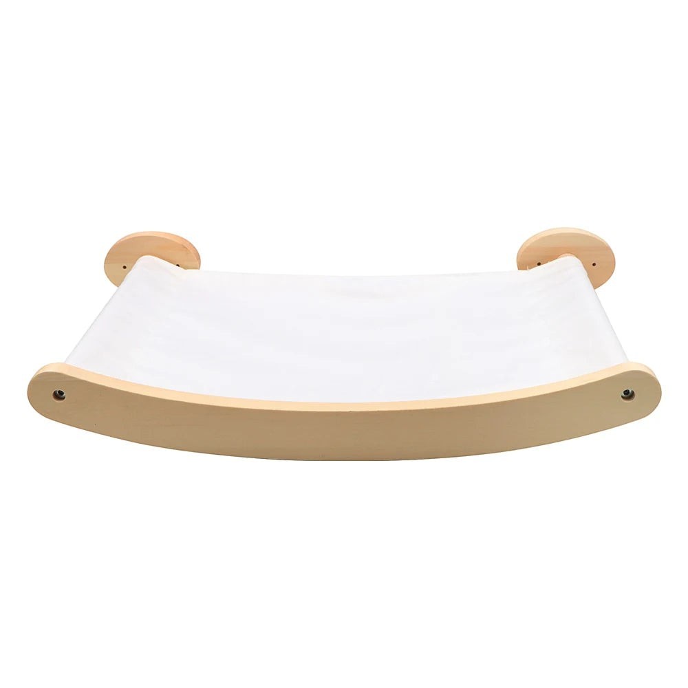 Hamac mural pour chat Ravenne en bois courbé et toile blanche, vue de face – Bofélin