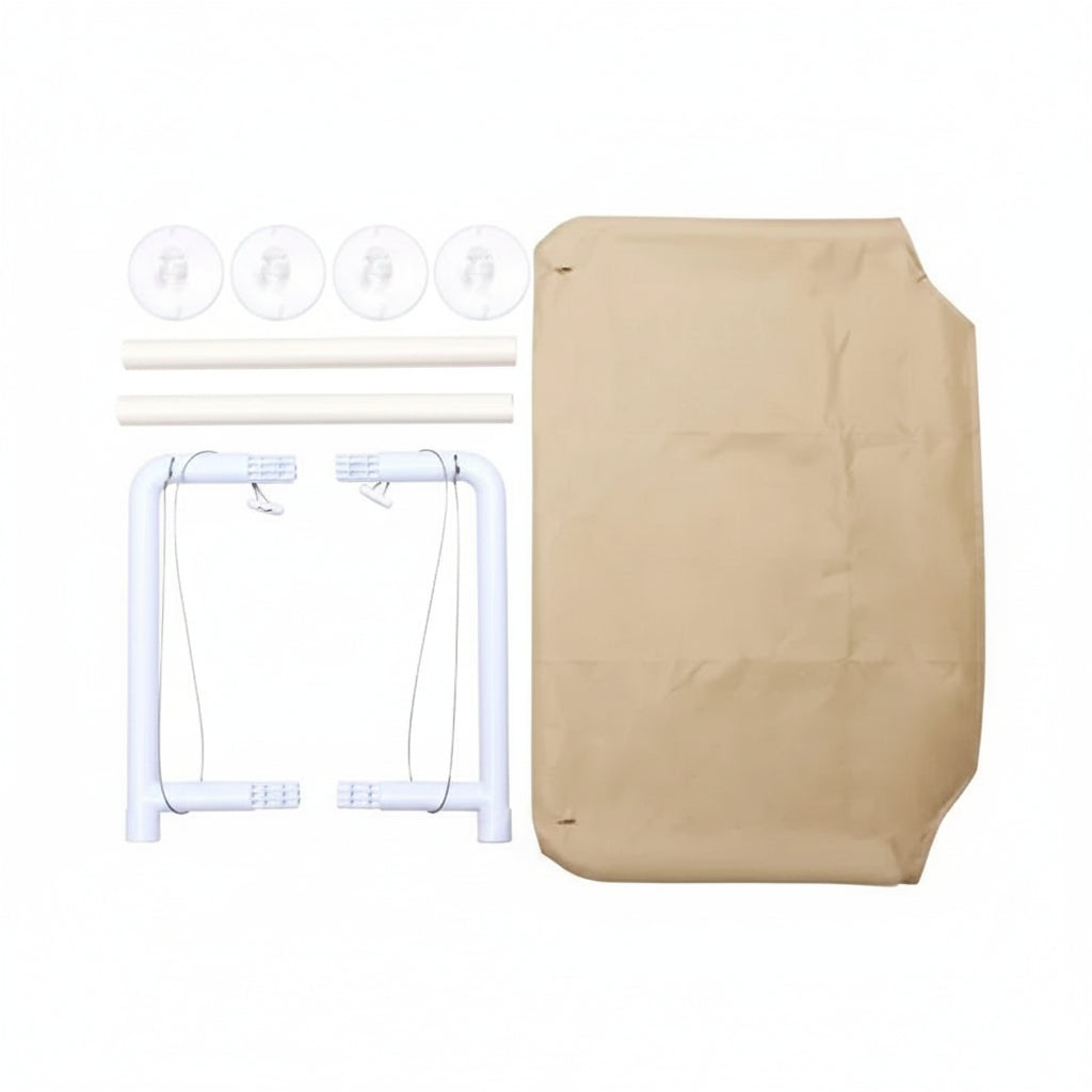 Contenu du kit hamac de fenêtre pour chat Capri beige avec ventouses et tubes – Bofélin