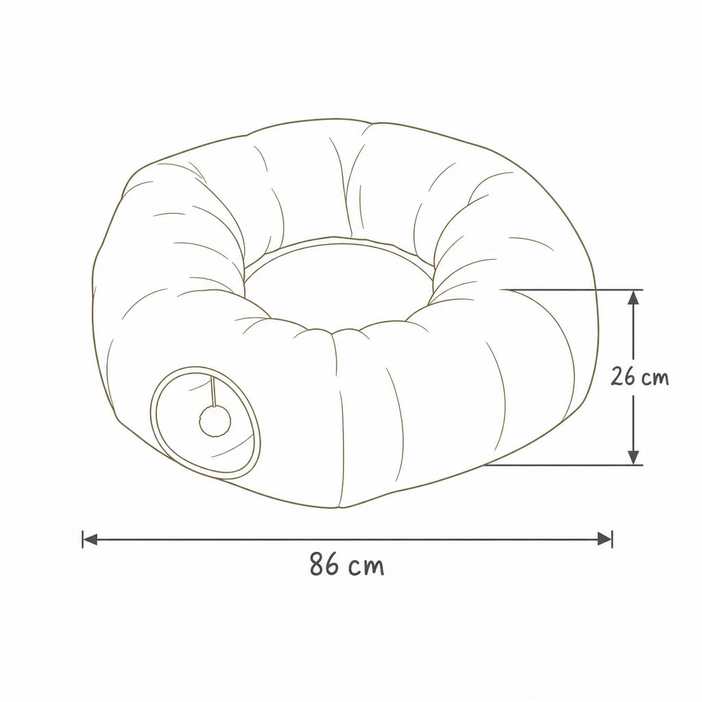 Dimensions de lit tunnel pour chat 2 en 1 Monza Bofélin, schéma coté