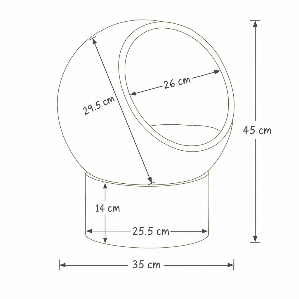 Dimensions de niche boule pour chat Cascais Bofélin, schéma coté