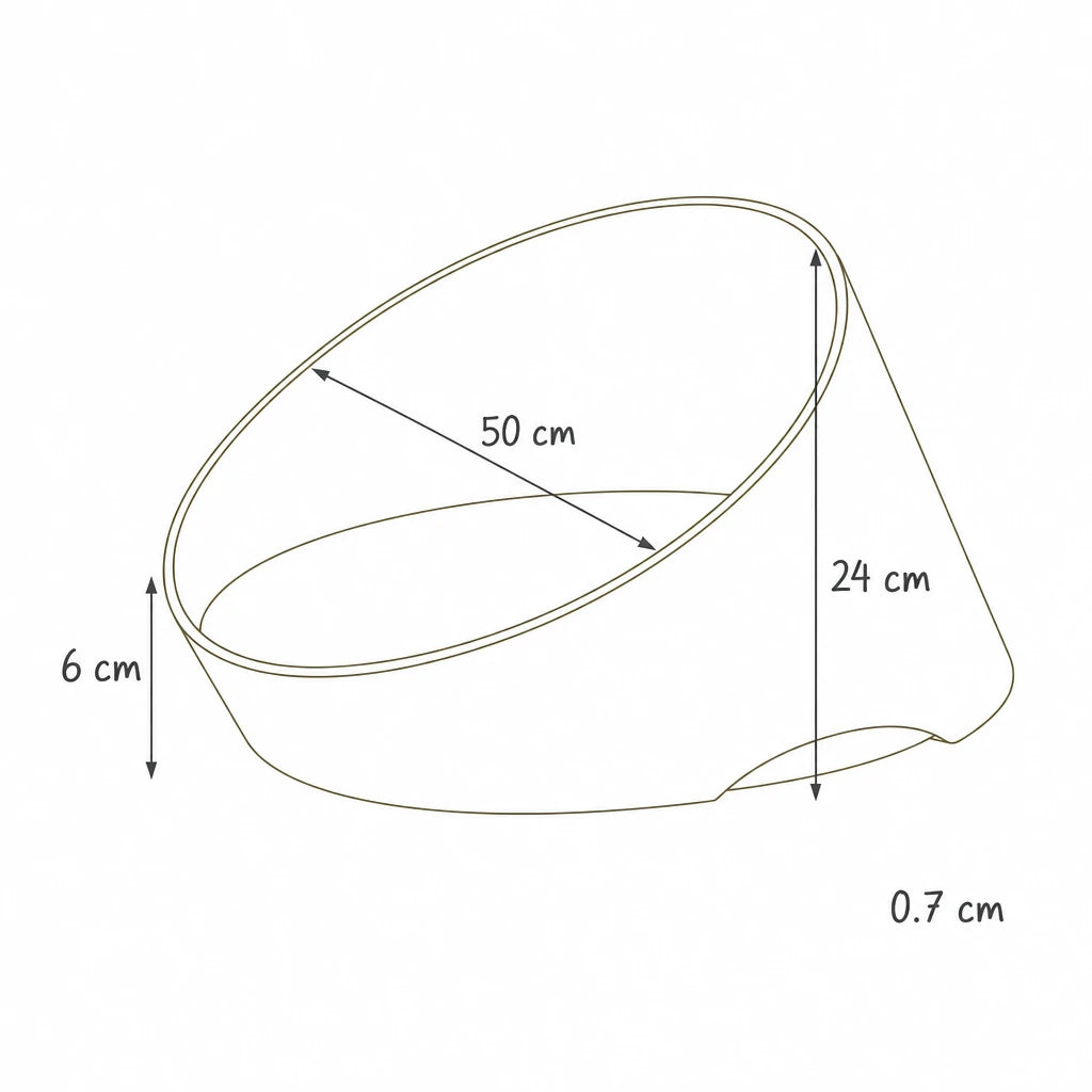 Dimensions de panier chat design rond M Milan Bofélin, schéma coté